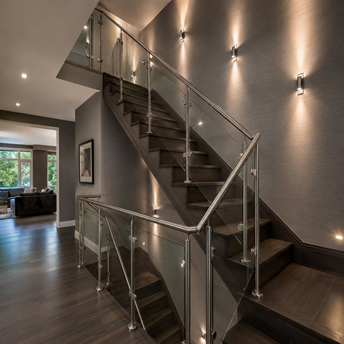 43_modern_staircase_with_sleek_metal_railings نصب و سفارش نرده استیل شیشه ای