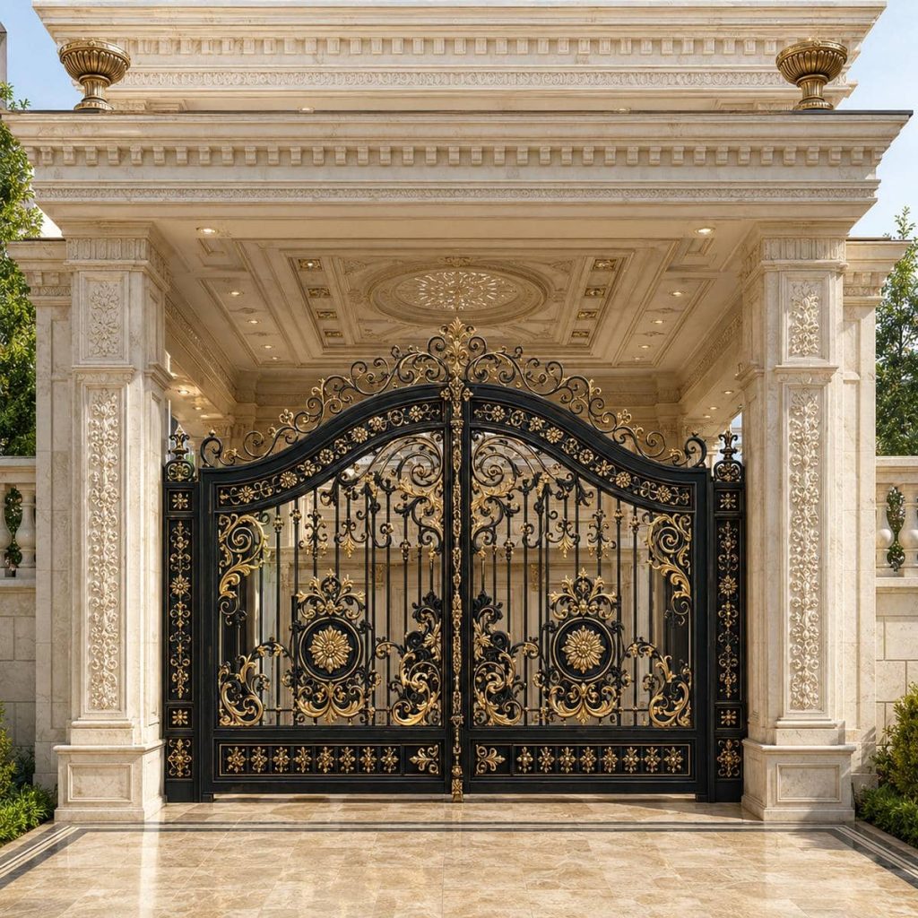 خرید درب حیاط کشویی ریل زمینی با طرح مدرن
