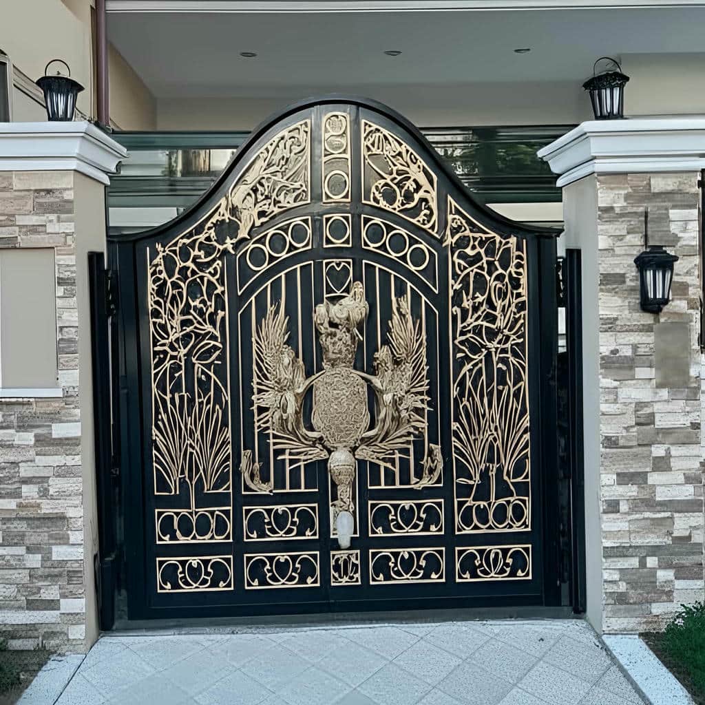نصب درب حیاط طرح چوب فلزی برای ورودی ماشین رو