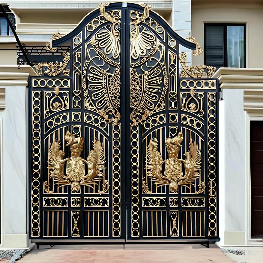 درب پارکینگ فرفورژه نمای رومی دولنگه مناسب سفارش سفارشی