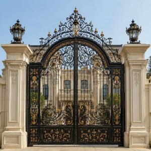 درب حیاط فلزی با طراحی ورودی ساختمان