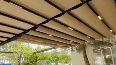 سایبان برقی سمنان با پوشش پارچه ای روشن